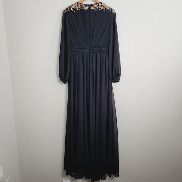 NEW Ieena For Mac Duggal Black Embellished Bead Shoulder Blouson Sleeve Gown - Picture 10 of 14